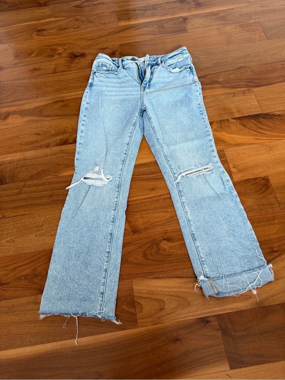 Buckle Light Blue Distressed Wide-Leg Jeans